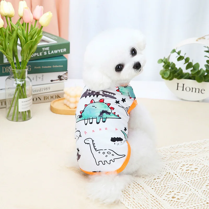 

Comfortable Cute Sleeveless Pet Clothes Dinosaur Apple Pattern Pet Supplies Cat Vest Dog Accessories Playful Dog T-shirt S-XXL
