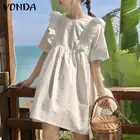 Женское мини-платье VONDA, летние сексуальные платья с коротким рукавом и оборками вечерние, богемный пляжный сарафан, богемные платья
