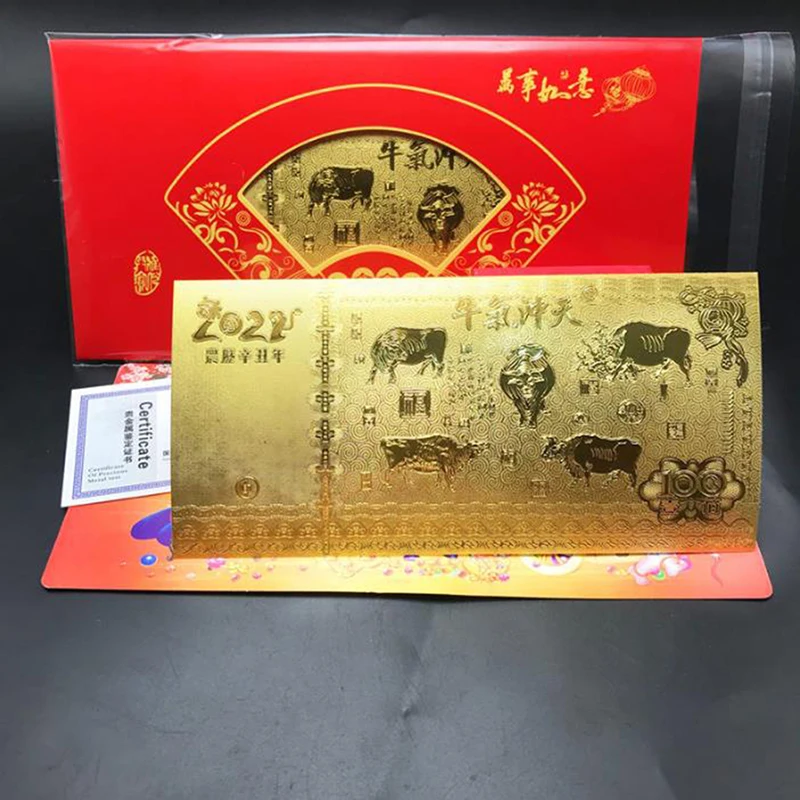 

2021 Gold Foil Ox Fake Banknotes Paper Money Collection For Home Decoration