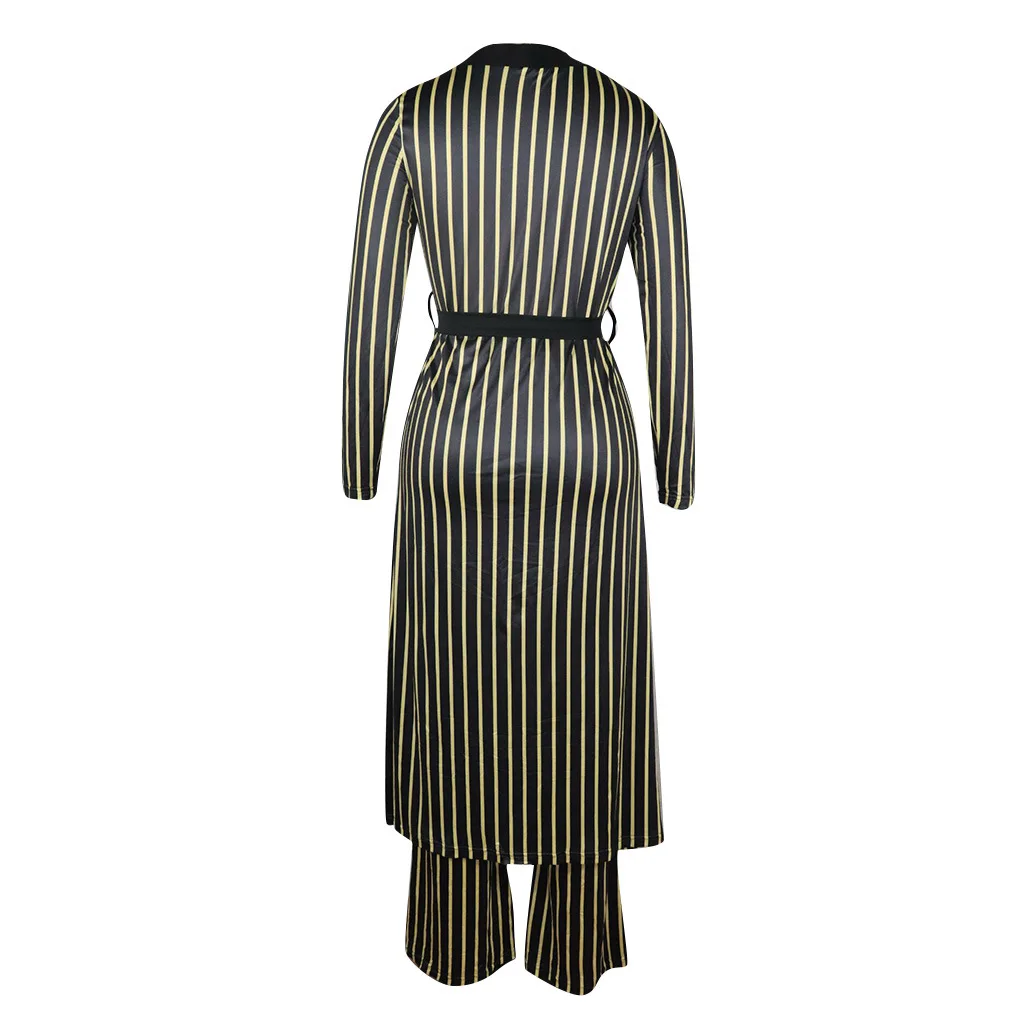 Комплекты HAOOHU в полоску длинный кардиган и брюки комплект осенней праздничной