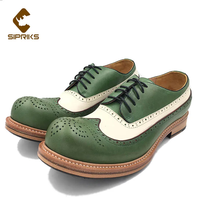 

Sipriks Green White Clafskin Dress Shoes Mens Footwear Gents Suit Formal Tuxedo Handmade Goodyear Welted Shoes Brogue Wingtip 45