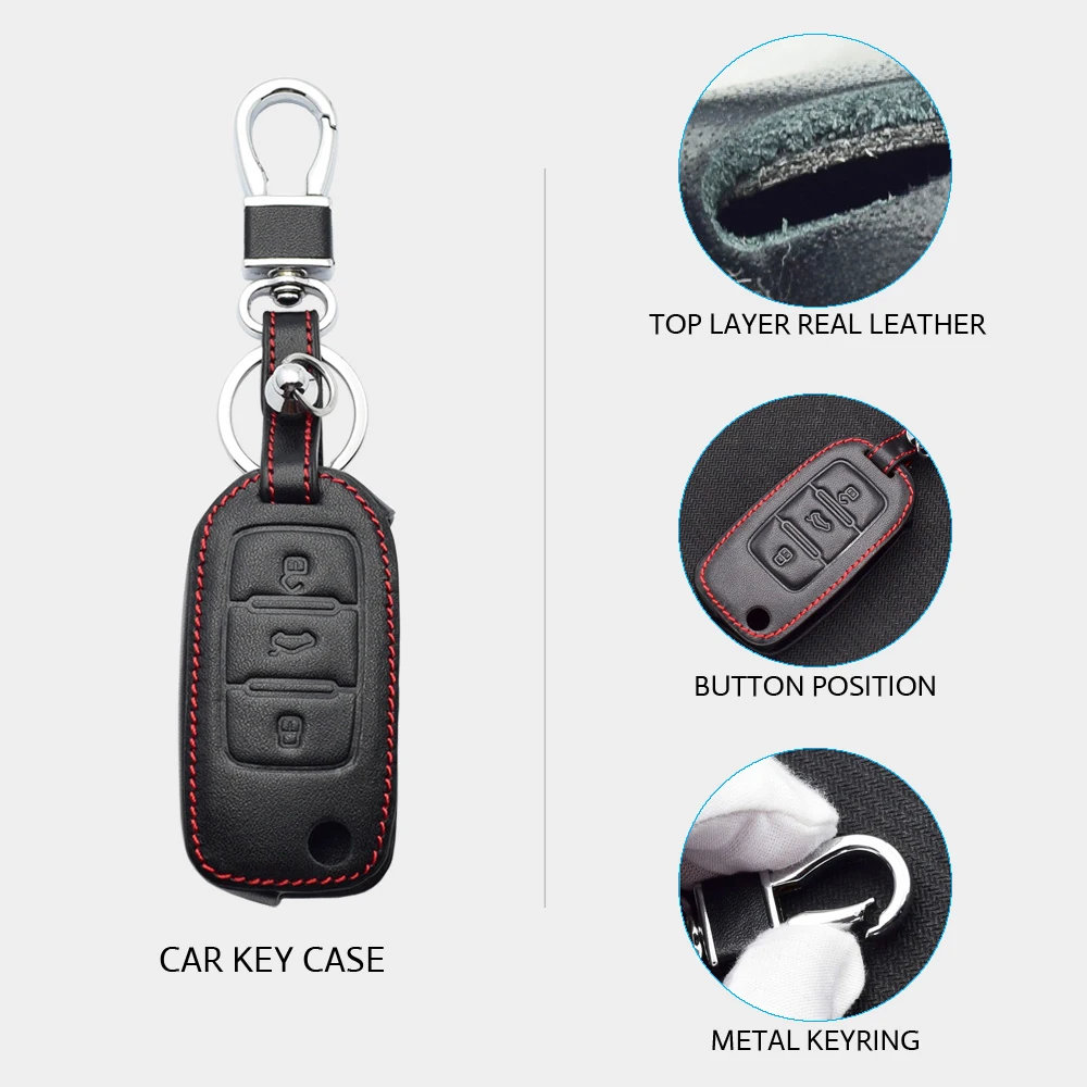 

Leather Car Key Case For VW Volkswagen Polo Golf Passat Beetle Caddy T5 Up Eos Tiguan Skoda A5 SEAT Leon Altea Flip Remote Cover