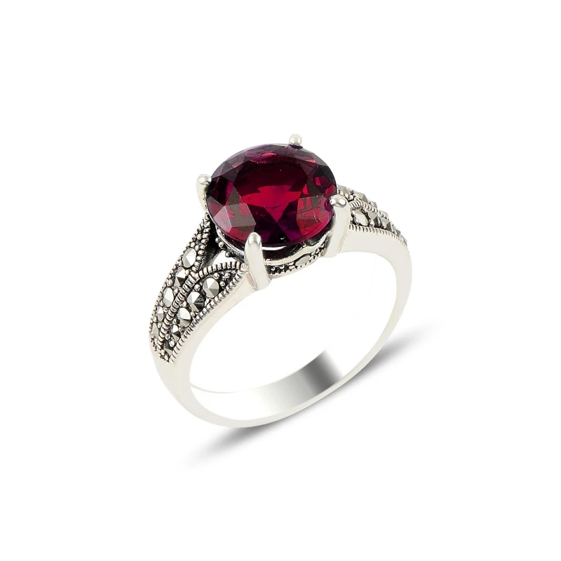 

Silverlina Silver Marcasite & Ruby Zircon Cubic Zirconia Engagement Ring