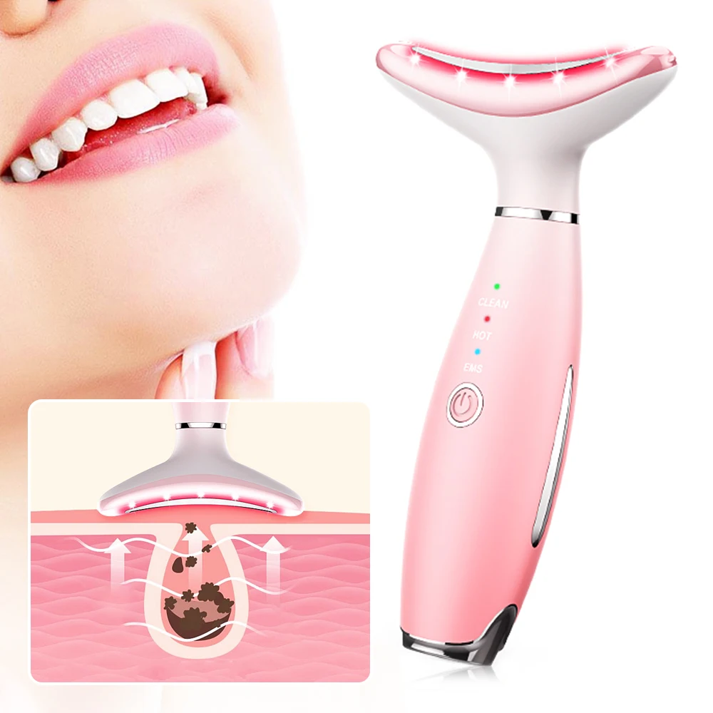 

Face Massager Neck Tightening Lifting Heat Beauty Neck Device 3 Color LED Reduce Double Chin Anti Wrinkle Massage Skin Care Tool