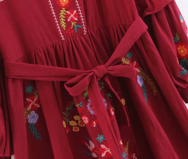 

Sleeve Boho Ruffle Long Autumn Dress Square Neck Retro Embroidered Casual cotton and linen Women Dresses Vestidos 2020