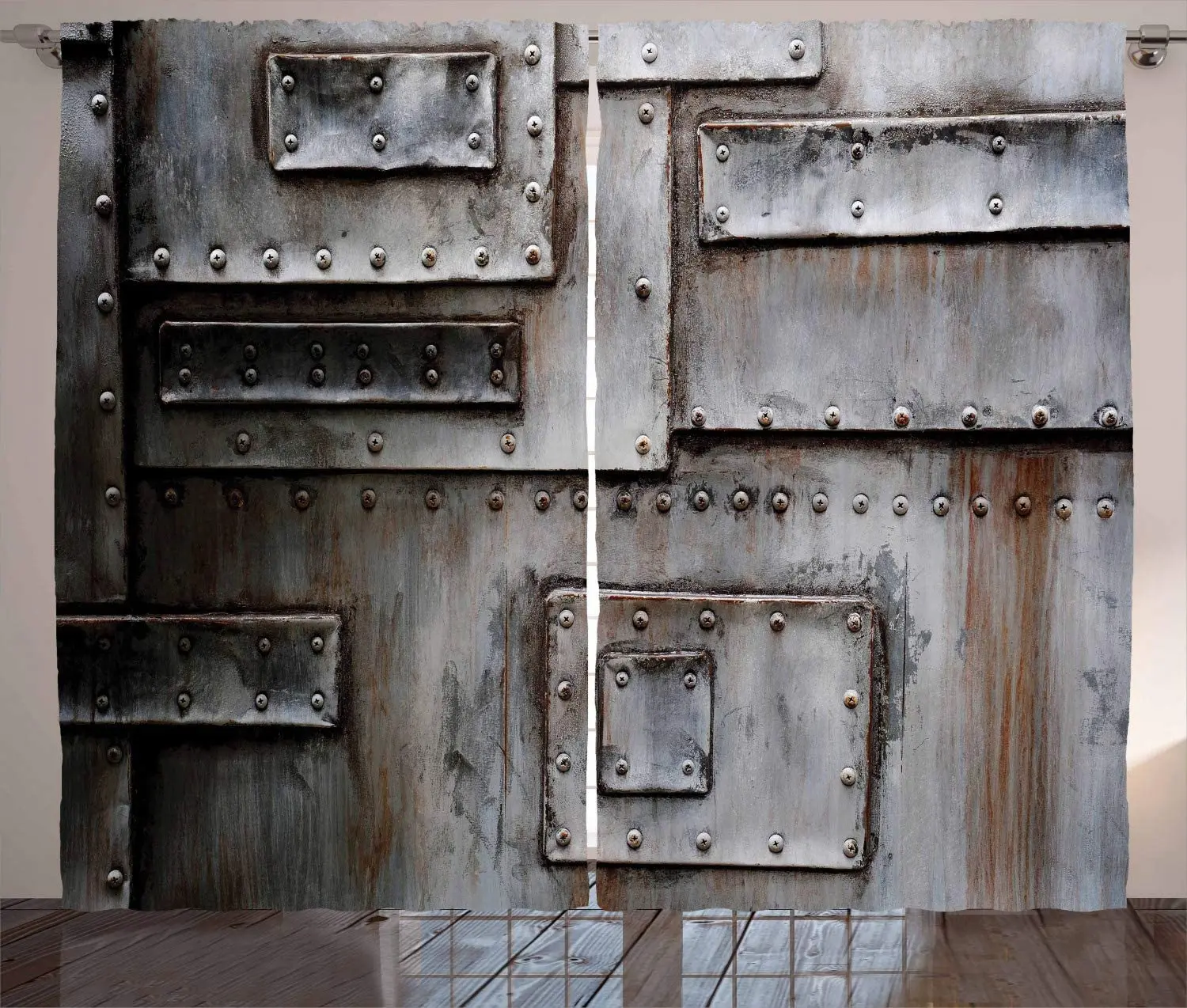

Industrial Curtains Grunge Wall Old Style Entrance Closed Factory Gate Security Protection Theme Living Room Bedroom Window