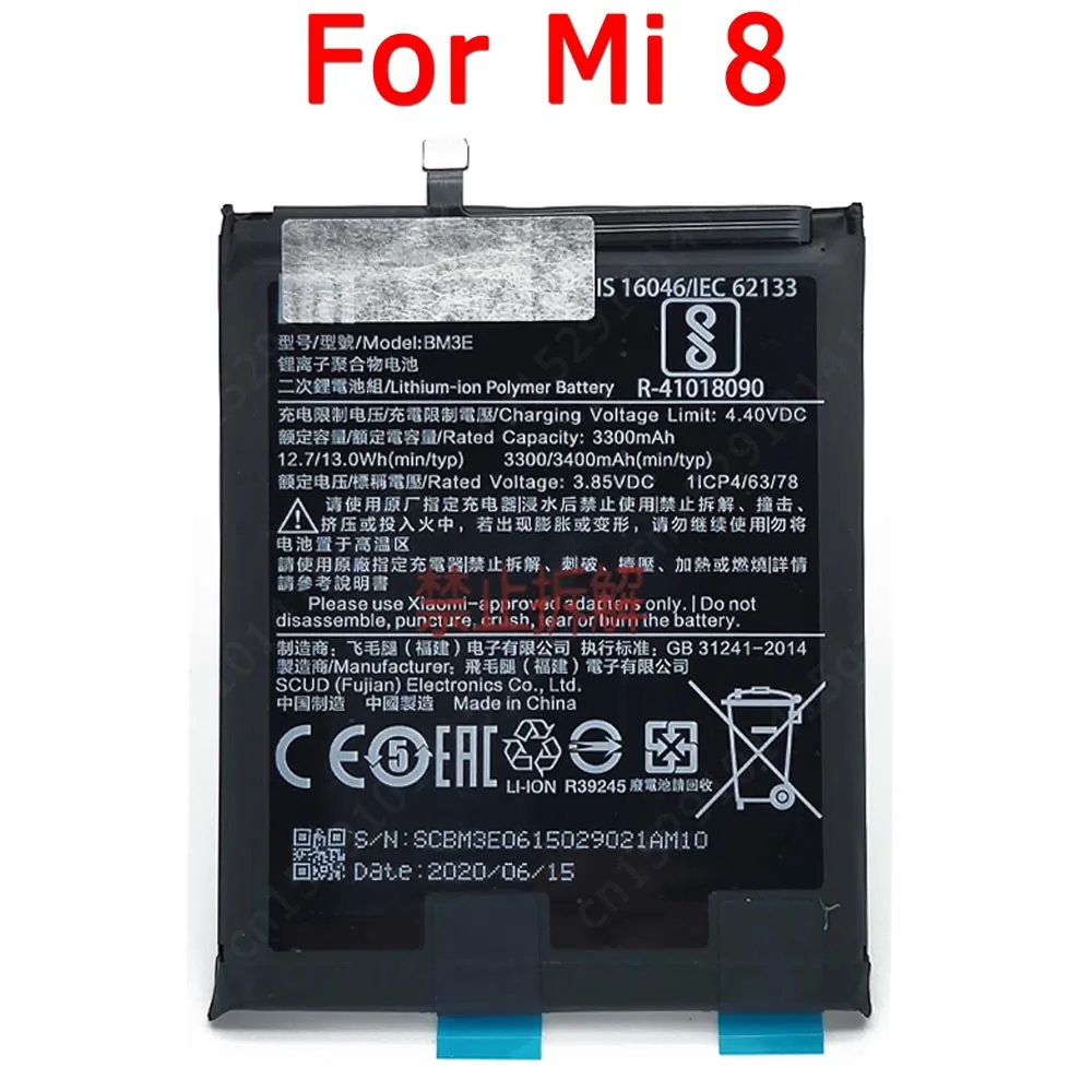 

100% Original For Xiaomi Mi 8 Mi8 Battery BM3E 3300mAh Cellphone Li-lon Built-in Batteria Replacement Repair Spare Parts