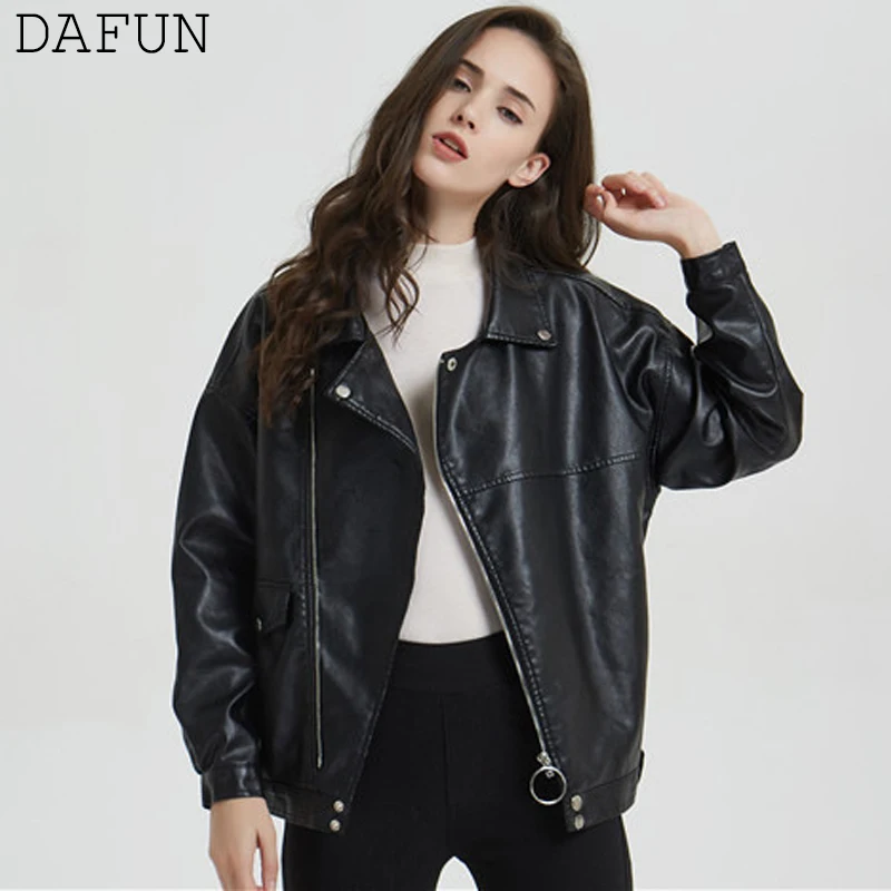 Женская негабаритная кожаная куртка пальто новый дизайн байкерская Осень зима