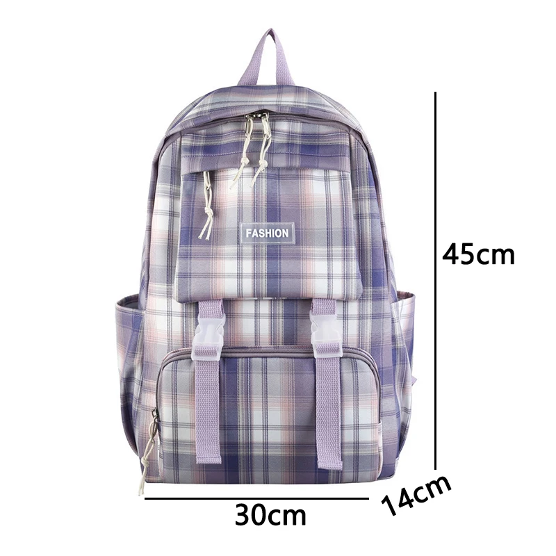 

Plaid Women Backpack for Teenage Girls School Bags Fashion Panelled Nylon Back Pack Female