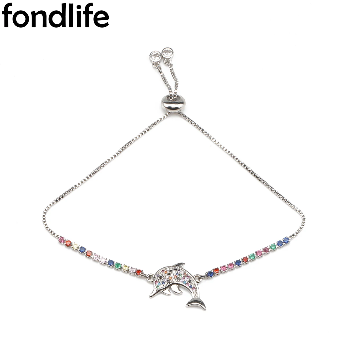 

2021 Trend Colorful Dolphin Charm Bracelet Women Brassy AAA CZ Lucky Chain Bangle Adjustable Jewelry Party Gift Couple Present