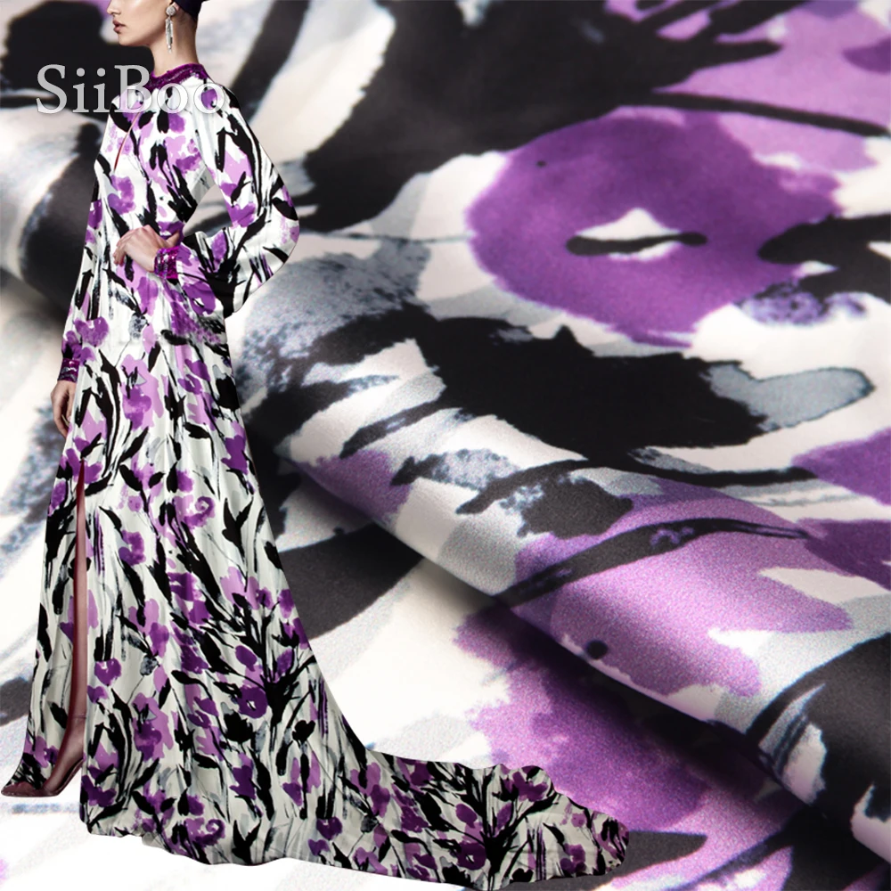 Американская Красивая фиолетовая шелковая ткань из спандекса с цветочным