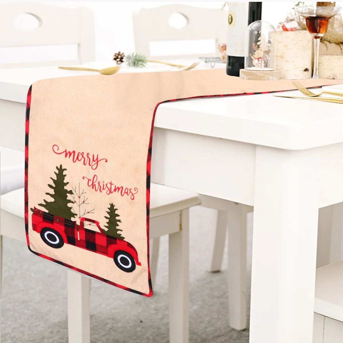

1 Pc Christmas Party Linen Table Cover Adorable Car Tablecloth Decoration
