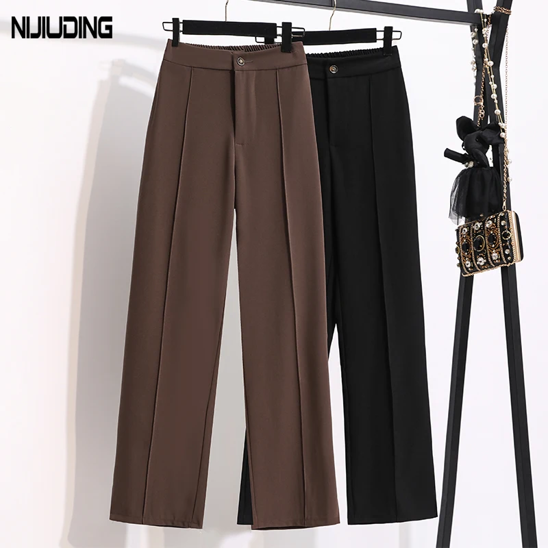 

Autumn High Waist Wide Leg Pants Women Loose Elasitc Waist Suits Pant Female Solid Size S-5XL Split Long Trousers Pantlaton