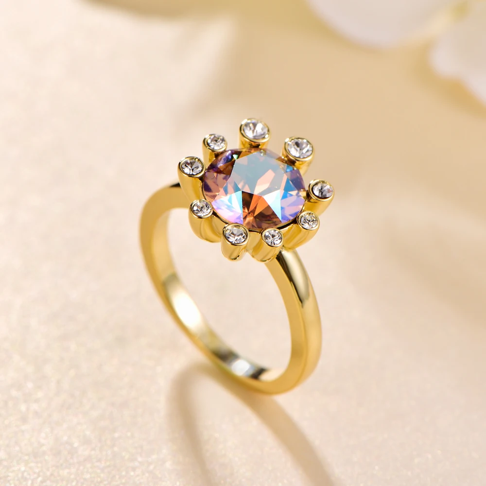 Кристаллы от Swarovski Glod цветные кольца Цветы для женщин элегантное кольцо Новая мода Роскошные женские кольца Свадебные украшения