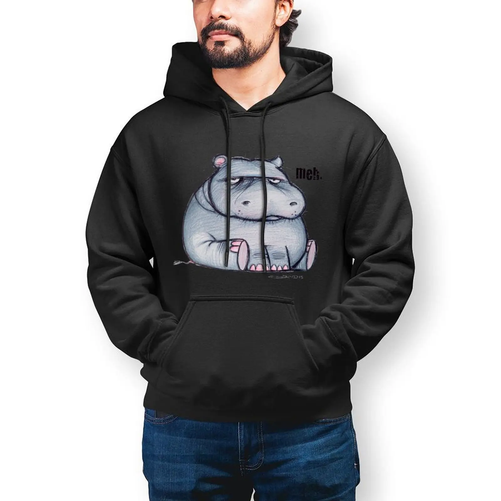 

Hippo Hoodies Meh Hippo Cotton Hoodie Cool Outdoor Long Pullover Hoodie Mens Oversized Autumn