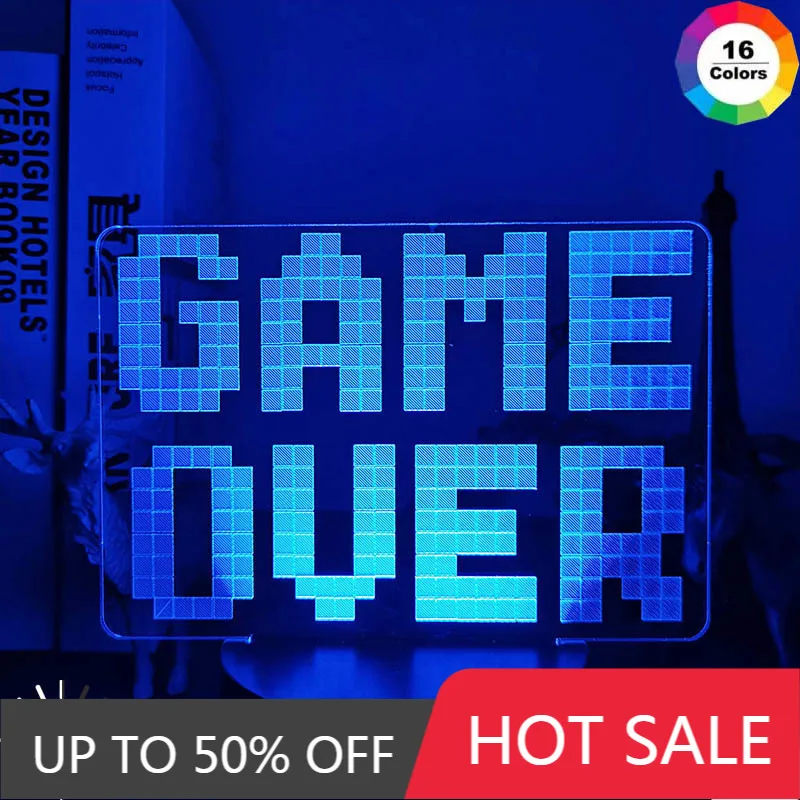 Ночник Gameover 3D для игровой комнаты настольное освещение настройки декор