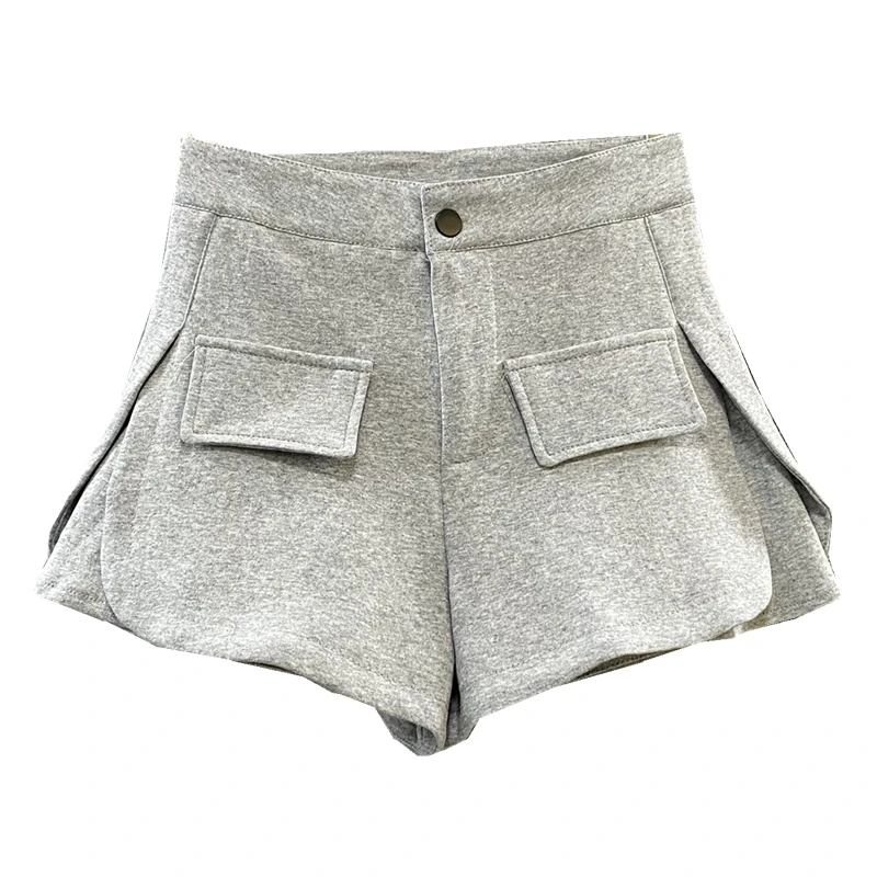 

2021 New Summer Gray Casual Shorts Loose Wide-Leg Pants High Waist A- Line Workwear Hot Pants for Women Sweatshorts Woman Shorts