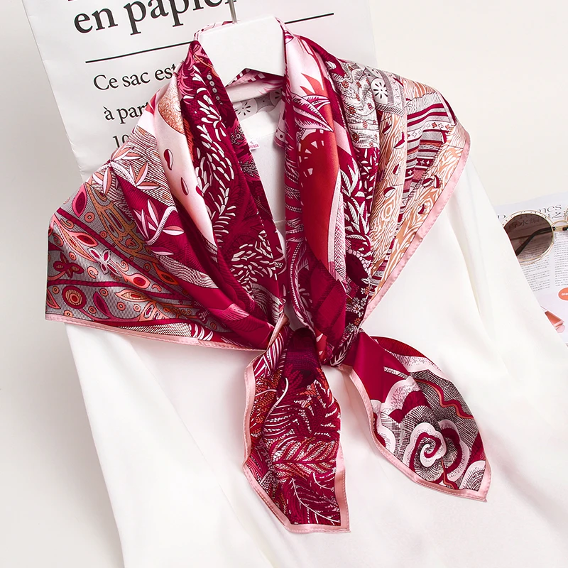 Квадратные шарфы из 100% шелка женские накидки с принтом шелк Ханчжоу бандана
