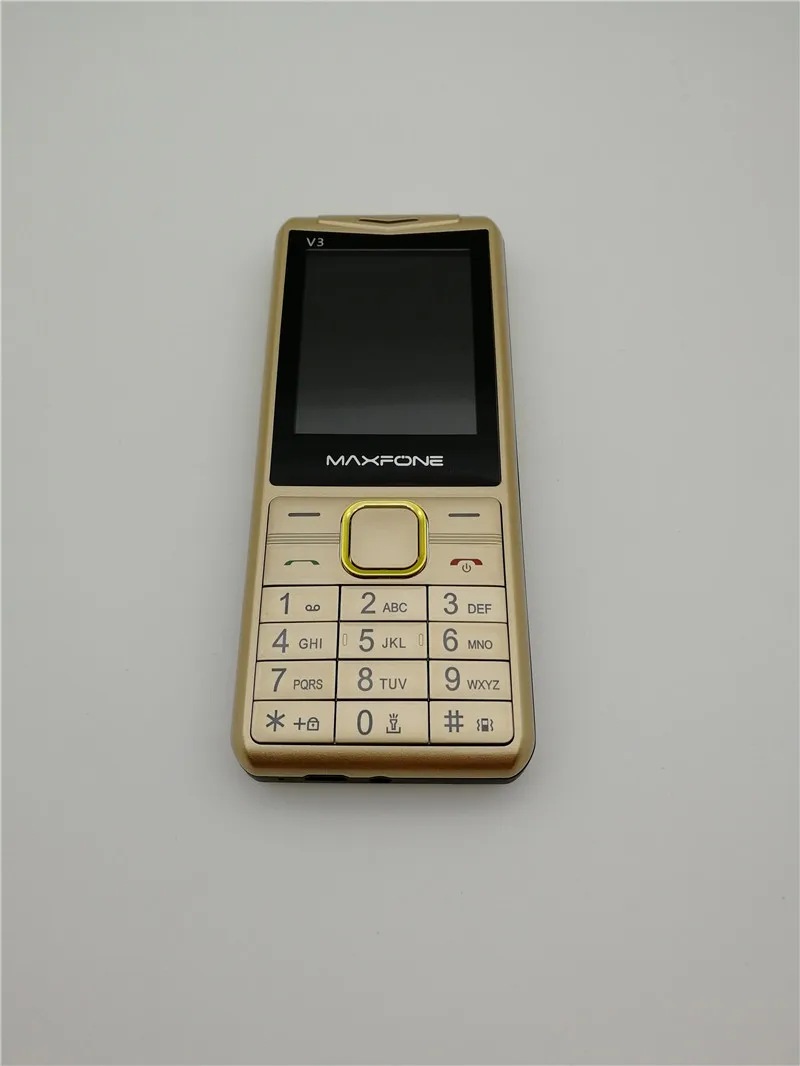 Maxfone V3 кнопочные сотовые телефоны с 1,77 дюймов 2000 мАч две sim-камеры Bluetooth Spotlight большой динамик FM дешевый мобильный телефон