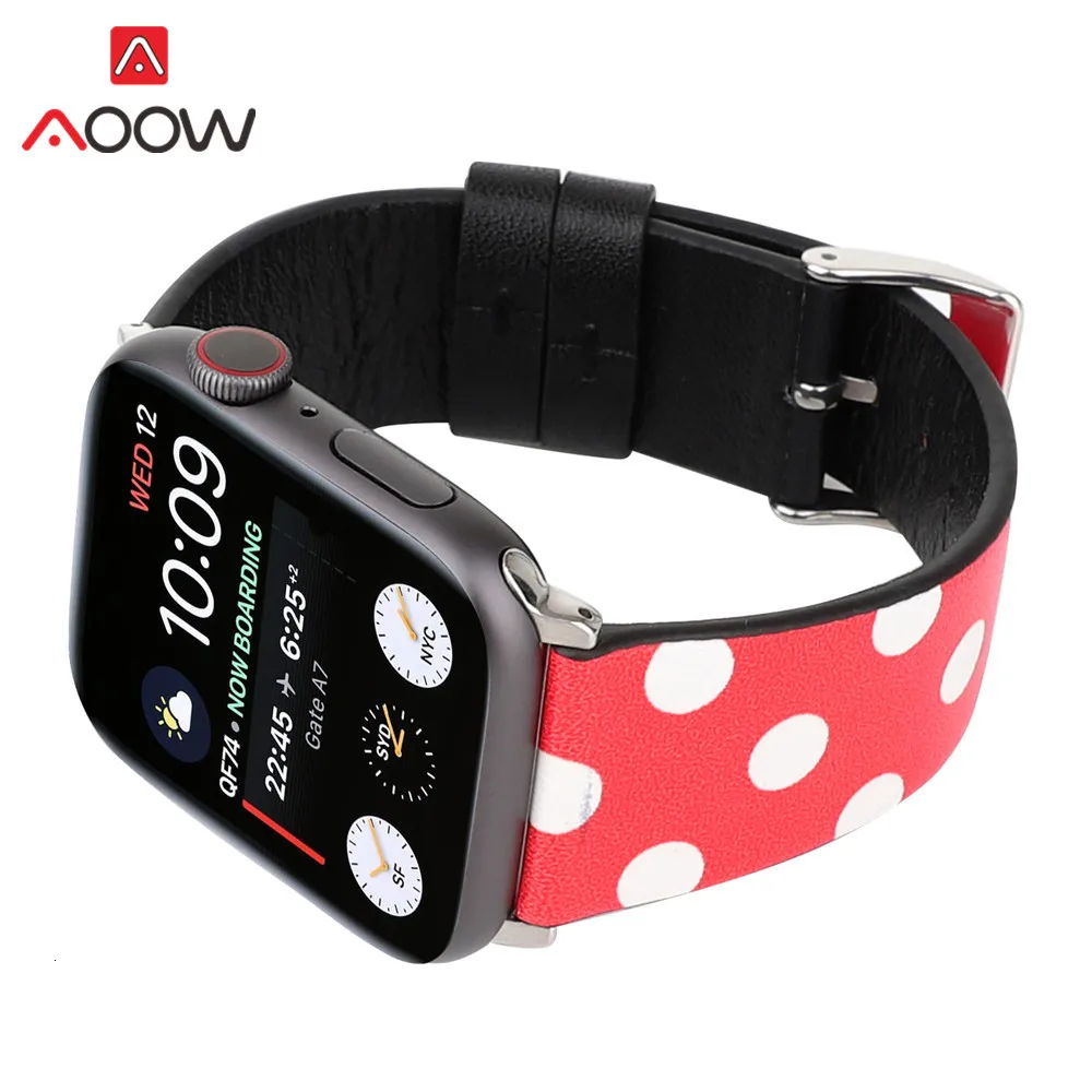 Ремешок для часов из натуральной кожи для Apple Watch 4, 40 мм, 44 мм, 38 мм, 42 мм, браслет с принтом Микки Мауса, ремешок для iwatch 1, 2, 3