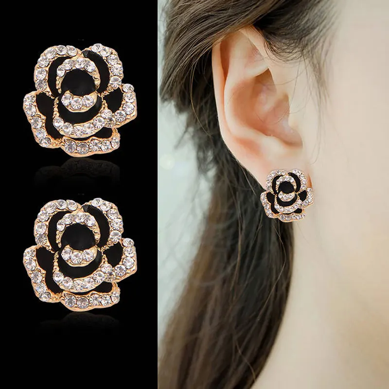 Роскошные серьги стразы известного бренда с цветком ювелирные изделия из черной