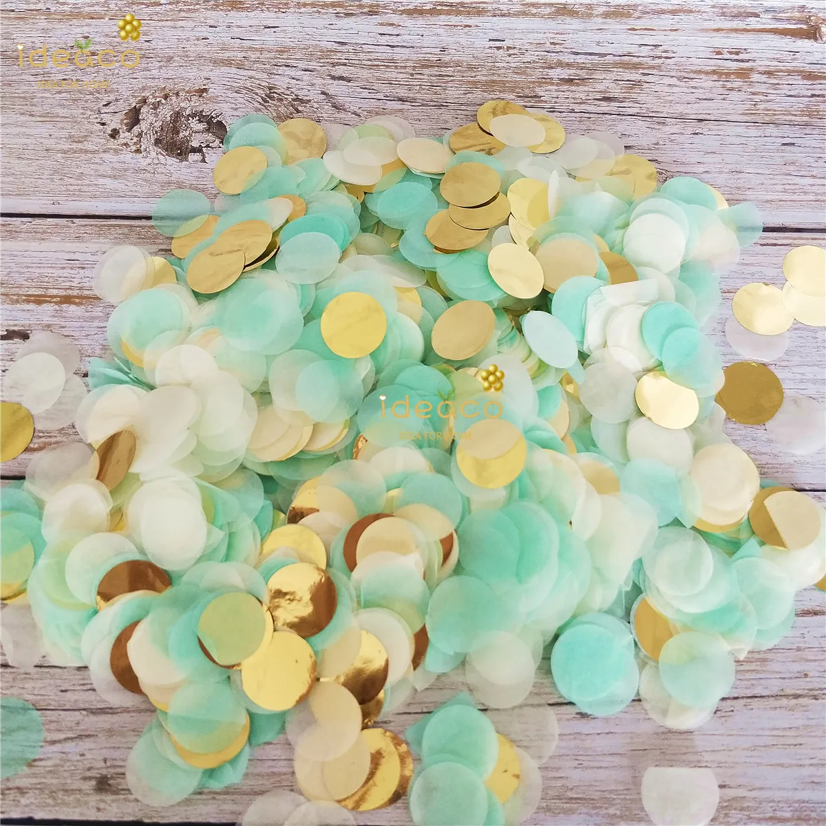 

ideaco Mint & Champagne Gold Confetti - Tissue Paper - Mint Green Ivory - 1" 2.5cm Circle One Inch Handmade Hand Cut