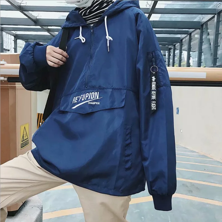 Мужская спортивная куртка на молнии с капюшоном и принтом завязках карманами