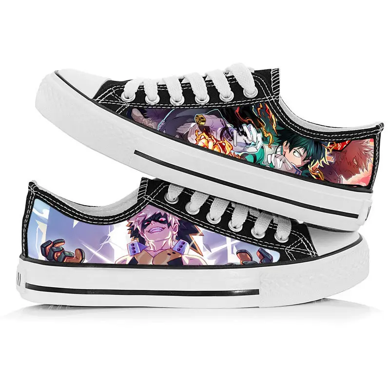Холщовые кроссовки с принтом Моя геройская Академия | Тематическая одежда и