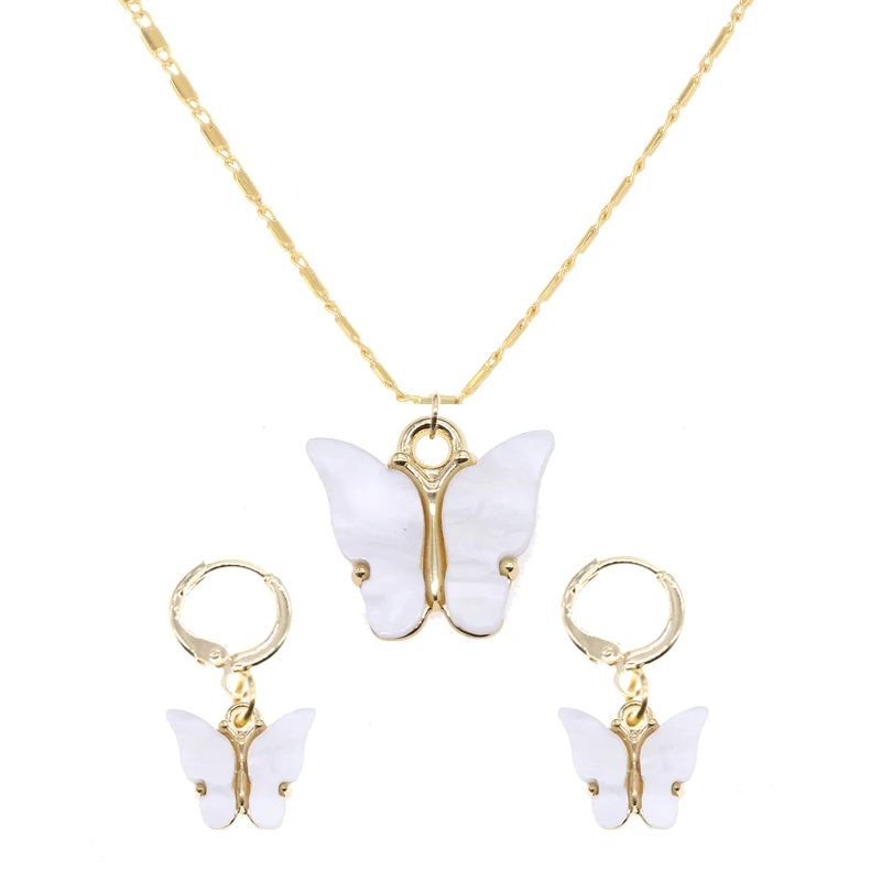 1 set New Bohemian Candy Color Butterfly Pendant Necklaces For Women Trendy Beads Clavicle Fashion Jewelry wholesale | Украшения и