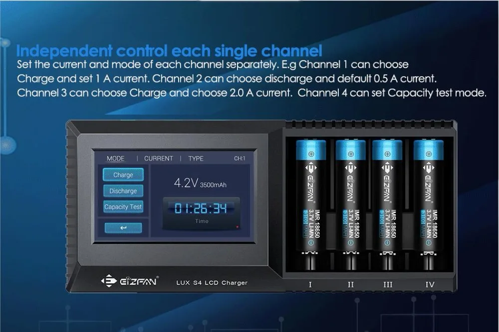 Efan Eizfan LUX S4 новейшее многофункциональное зарядное устройство с сенсорным экраном и ЖК-дисплеем Универсальное зарядное устройство с батареей ИК функция тестирования