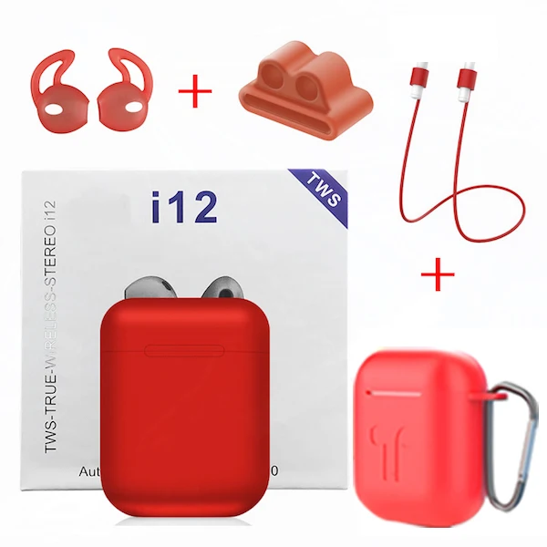 Red - Red Cases Беспроводные Bluetooth наушники i12 TWS спорт телефон Bluetooth 5,0 наушники с наушниками аксессуары чехол для i7s i10 i13 i30 i20 TWS - Цвет: Red - Red Cases
