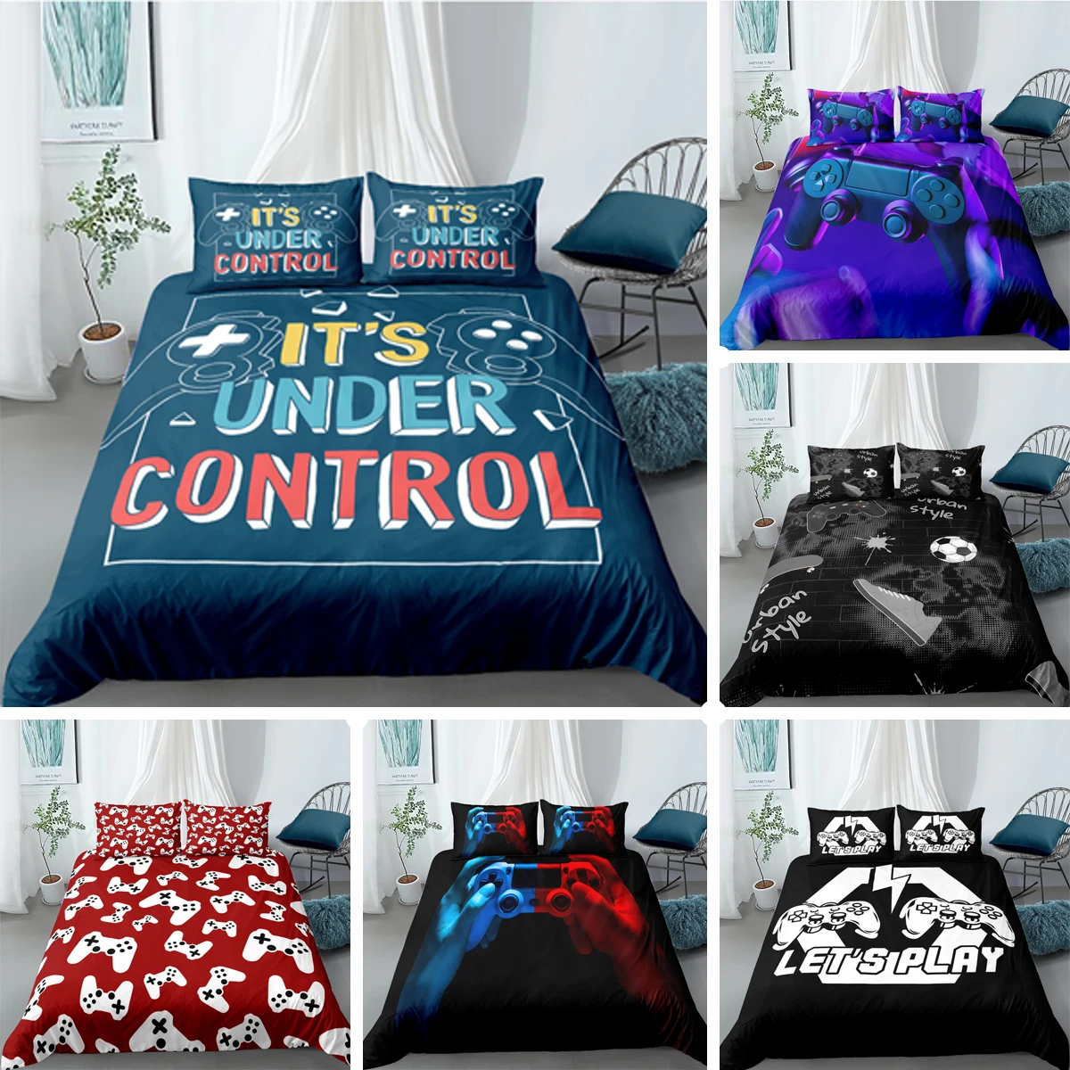 

Комплект постельного белья с 3D мультипликационным геймпадом, одеяло для видеоигр, пододеяльник для видеоигр, детские красочные покрывала 2/...