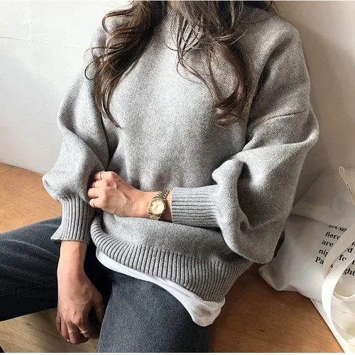 

2020 Vintage Loose Thicken Warm Pullover Sweater for Women Autumn Winter O-neck Full Sleeve Solid Knitted Jumpers Femme