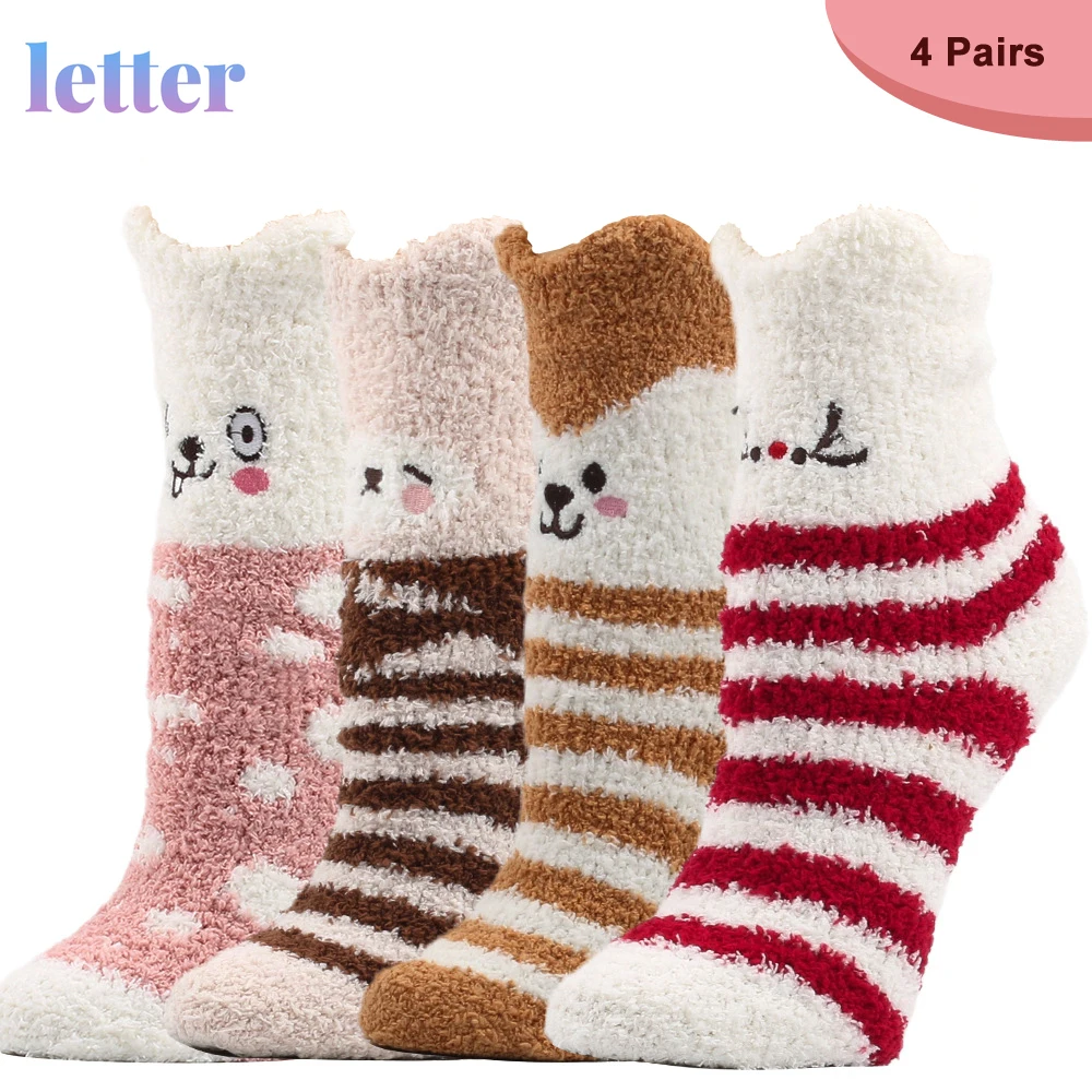 

3 Pair Cute Plush Tube Socks Women Soft Winter Warm Socks Cute Pattern Ladies Socks Thickening Plus Pile Loop Warm Tube Socks
