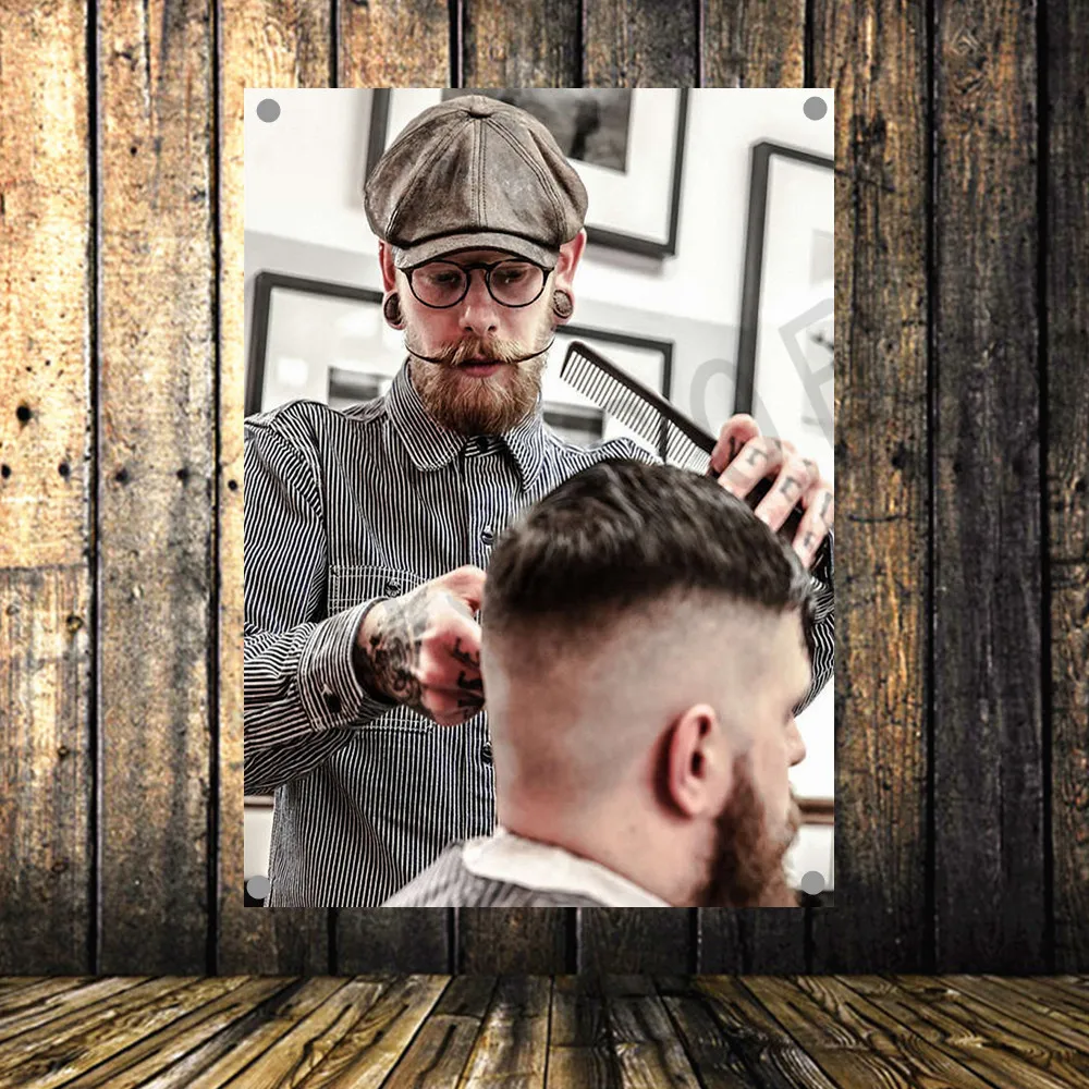 Винтажные Украшения для парикмахерской флаг Татуировка постер стрижки волос