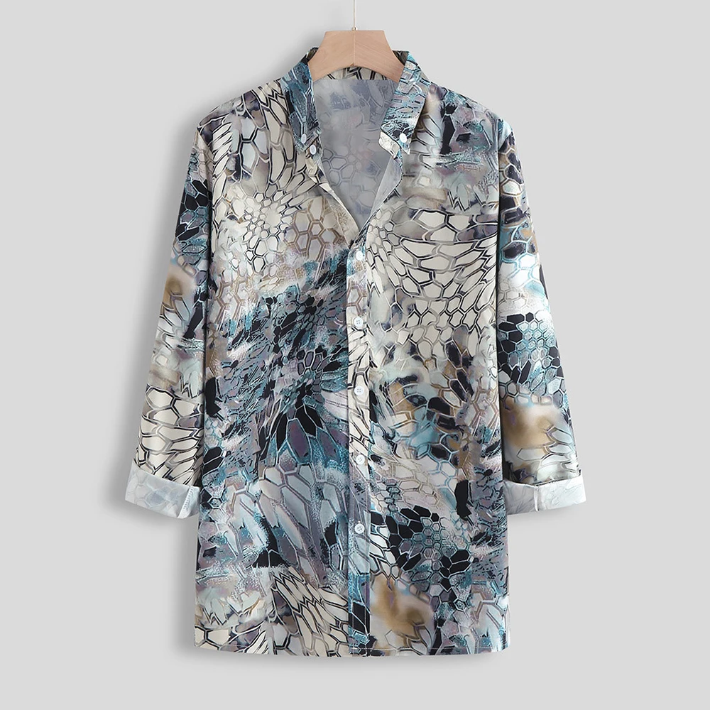 Autumn 2020 New Men's Shirt Long Sleeve Lapel Print Shirt Fashion Loose Casual Men's Shirt Oversize Single Breasted