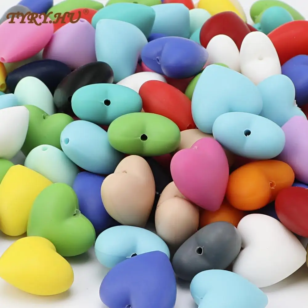 TYRY.HU 10pcs Loose Silicone Heart Beads Baby Teether For DIY Jewelry Making Necklace BPA Safe Kids Teething Chew Toys BPA Free