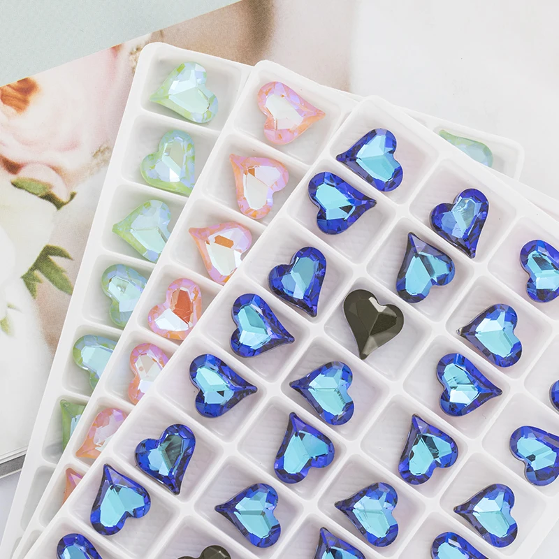 12x13 мм Сердце Форма Стразы мокко Pointback стразы кристаллы красочные клей для ногтей