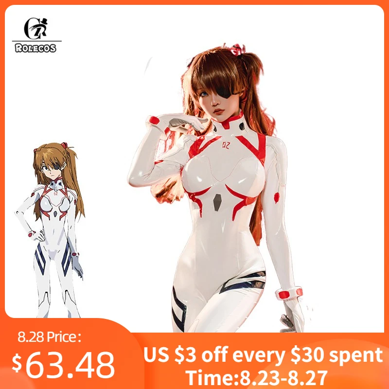 Женский кожаный костюм ROLECOS из аниме ЭВА пикантный для косплея ЕВА АСУКА Лэнгли