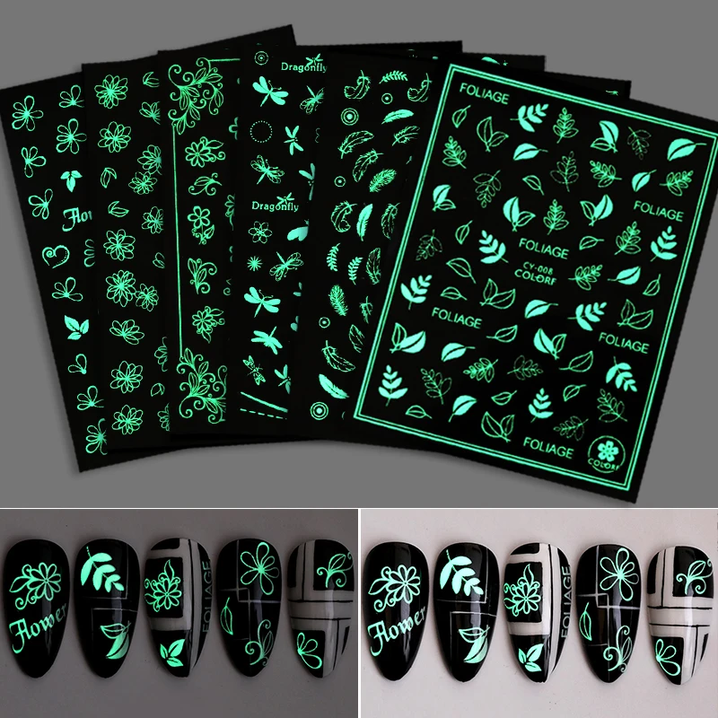 

Luminous Effect 3D Leaf Flower Design Hallowee Nail Art Shinning Glitter Nail Art Sticker Decoration Manicures Tips Tool Summer