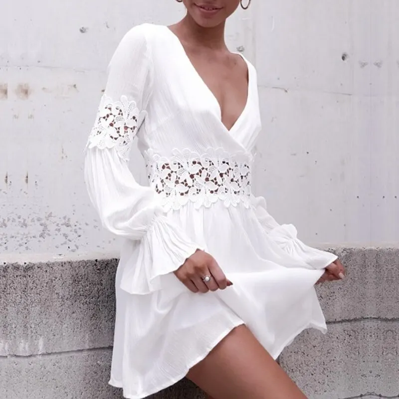 2019 сексуальное платье с открытой спиной v-образным вырезом осеннее кружевное и