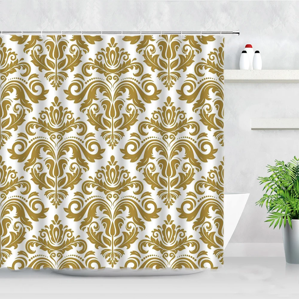 black damask baroque shower curtains 3d vintage art abstract flower waterproof polyester fabric bathroom decor bath curtain set free global shipping