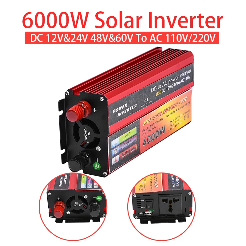 

Solar Inverter 12V 220V 1000W 6000W Pe Ak Voltage Converter Transformer DC 12V&24V 48V&60V To AC 110V/220V Auto Adapt Inversor