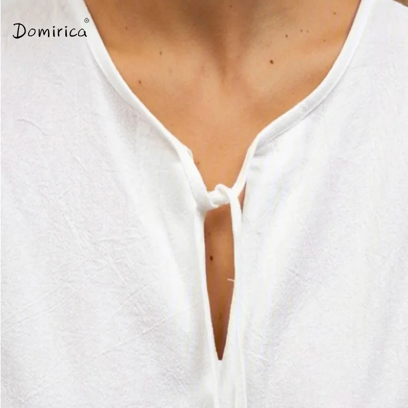 

DOMIRICA Casual Women's Dresses Summer Hollow V-neck Loose Large Size Women's Simple Midi Dress Linen Cotton White Dresses