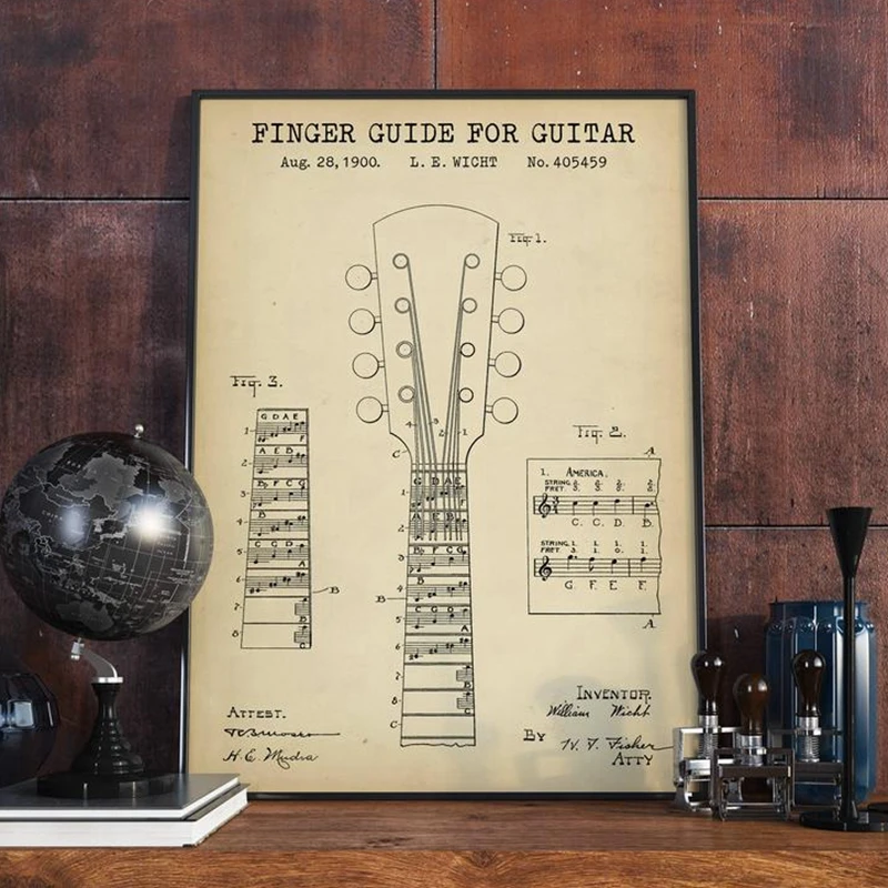 Гитарный патент плакат подарки для музыканта Fender Guitar Blueprint Art холст живопись