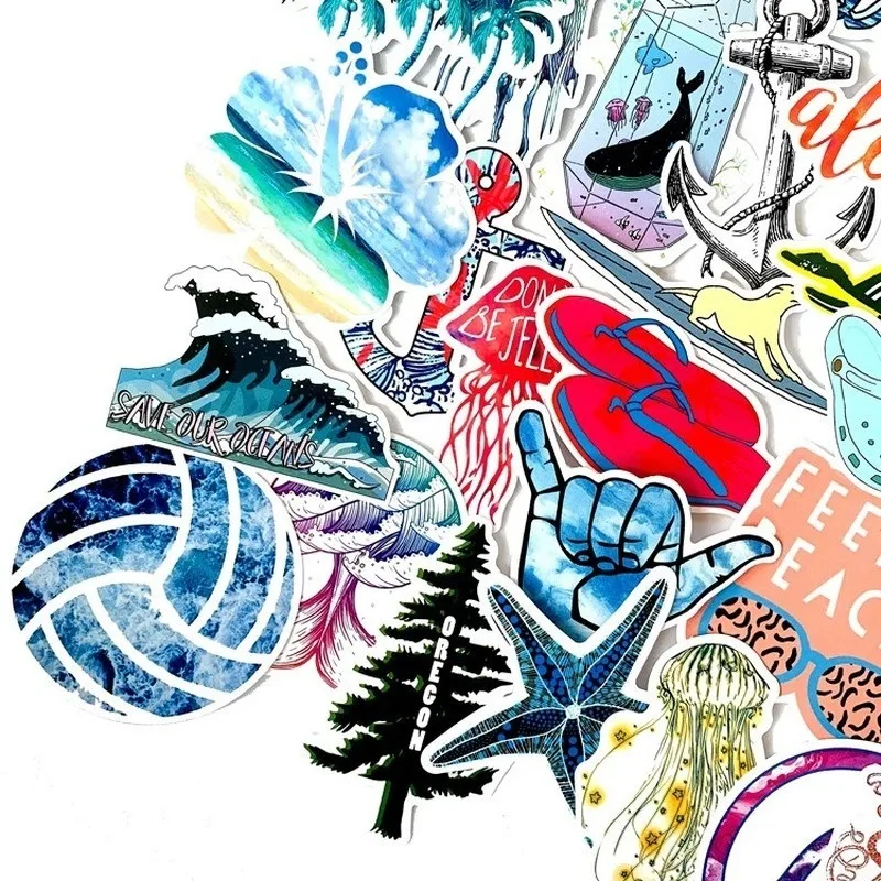 

10/30/50PCS Summer Surf Beach Graffiti Water Cup Computer Refrigerator Skateboard Helmet Waterproof Sticker Decoration Wholesale