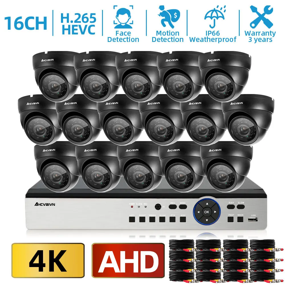 

Система видеонаблюдения 4K Ultra HD, 16 каналов, H.265, DVR, 8/16 камер 8 Мп, ИК-подсветка, ночное видение, водонепроницаемый купольный комплект видеонабл...