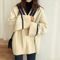 knit sweater women vintage sweater casual v neck loose long sleeve sweet elegant chic pullovers korean new 2020 womens autumn