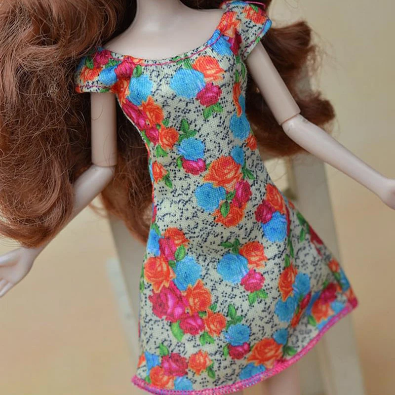 С цветочным принтом вечерние платья для куклы Барби одежда с открытыми плечами