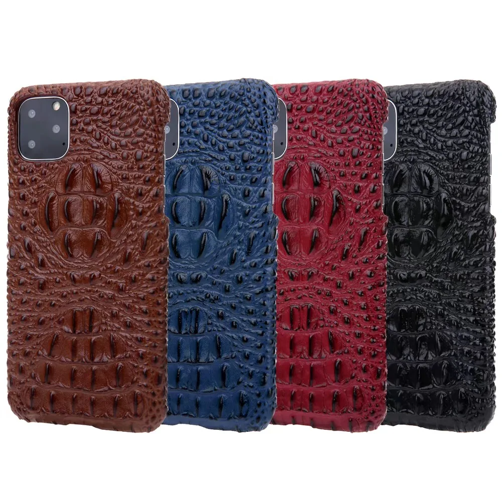 Real leather 3D embossed crocodile pattern for iPhone 11 11Pro 11Promax phone back cover feel comfortable protection lens